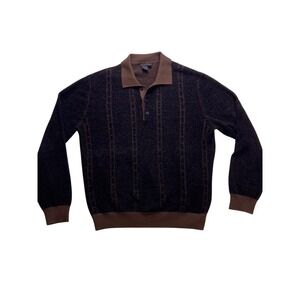 Tulliano Polo Sweater Mens XL Brown Chenille Wool Striped Pullover Grandpa